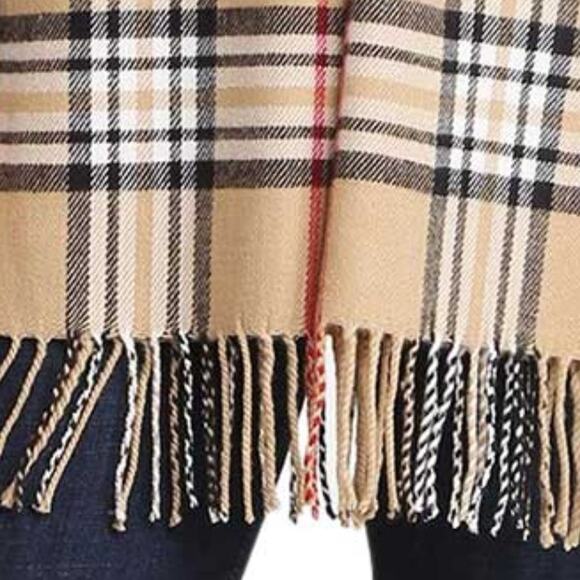 Janice Apparel Women's Faux Cashmere Scarf Classic Tan Plaid Tartan Fringe - Picture 2 of 11
